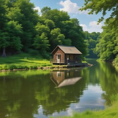 Fototapeta premium A Picturesque Summer Landscape With A Tranquil Lush Green And A Charming Landscape Nature