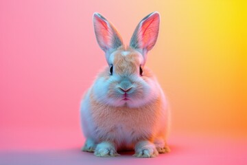 Obraz premium A Fluffy Bunny Poses Against a Gradient Background