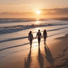A Serene Scene Of A Couple Walking Hand In Hand Along A Quiet Beach At With The Waves Gently