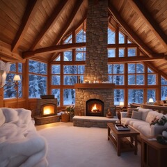 A Serene Winter Cabin With Cozy And A Warm High Professional Clear