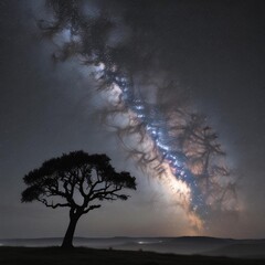 A Stunning Shot Of The Milky Way Galaxy Stretching Across A Clear Night With The Silhouette Of A Lone