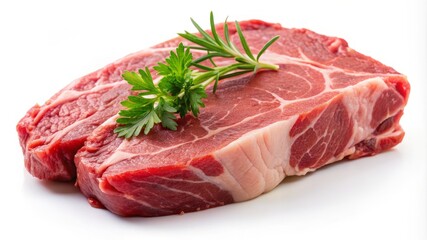 A piece of meat with a sprig of parsley on top