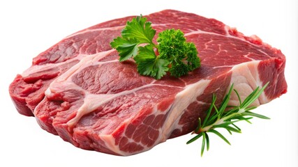 A piece of meat with a sprig of parsley on top