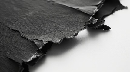 Close-up photo of the rugged, fractured edge of a broken piece of black slate rock