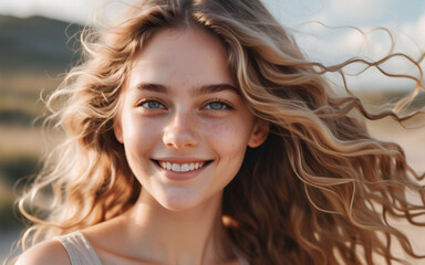 Fototapeta premium Photo of a cute and cheerful brown-haired woman