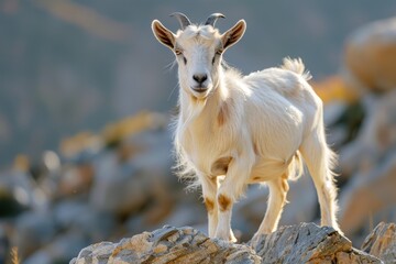 Obraz premium A Goat's Majestic Mountain Perch