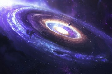 Obraz premium Colorful swirling spiral galaxy with glowing center and dust formations