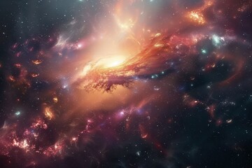 Fototapeta premium Glowing spiral galaxy with bright center and colorful swirling arms in deep space