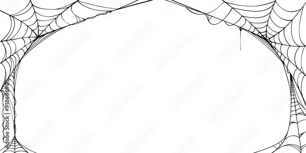 Wall mural halloween horizontal frame black cobweb on transparent background ilustration vector. halloween conc