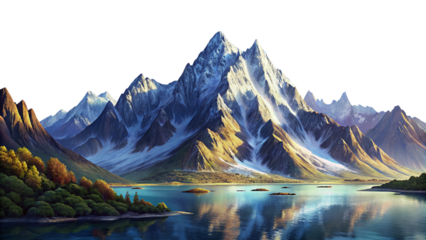 Beautiful Mountain Range with Water on Isolated Transparent Background