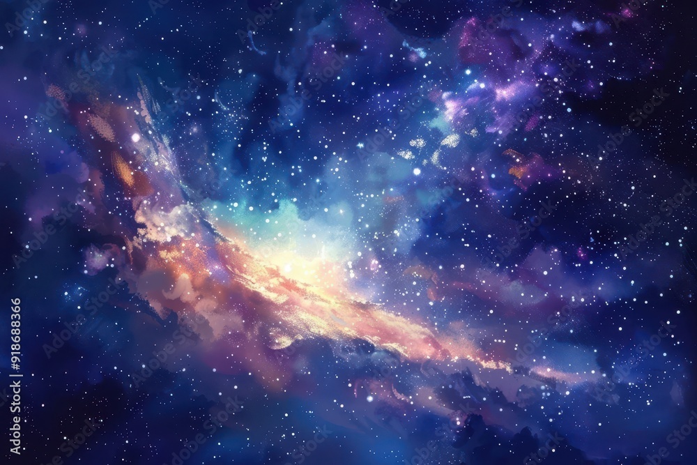 Wall mural colorful and vivid depiction of a nebula in deep outer space with bright glowing stars and cosmic du