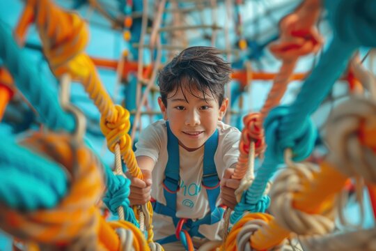 Young Adventurer Conquers Ropes Course