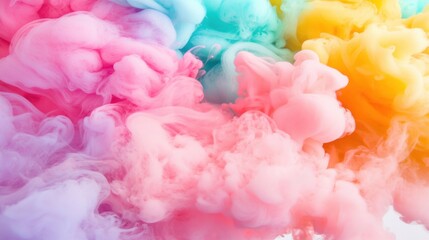 Fototapeta premium Bright, swirling clouds of pink, blue, yellow, and purple smoke blend together in an ethereal display