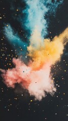 A vibrant explosion of colorful confetti fills the air, creating a festive atmosphere during a celebration