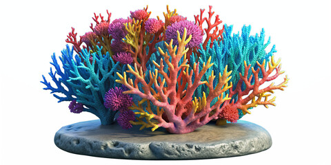 Vibrant Coral Reef Branches and Sea Stone on Isolated Transparent Background