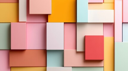 A vibrant arrangement of abstract geometric shapes in pastel hues forms a captivating pattern