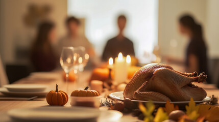 Thanksgiving Feast with Roast Turkey and Candlelit Atmosphere