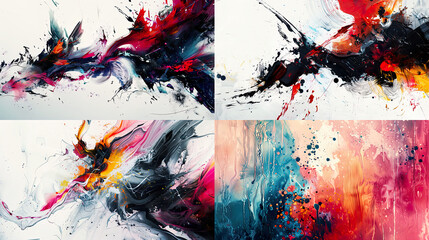 Bold contrasts and soft transitions between shades, forming a captivating visual narrative through abstract splatters