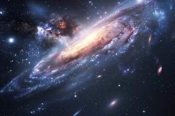 Fototapeta premium Majestic spiral galaxy in the deep cosmos with stars, dust, and glowing nebulae.