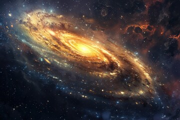 Obraz premium Glowing spiral galaxy with bright center and stardust in the cosmos.