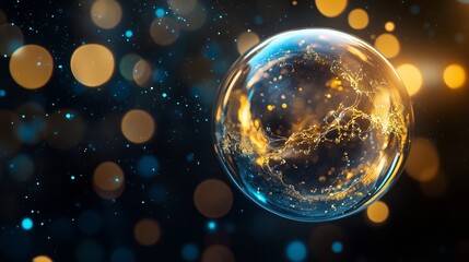 A Stunning Visual of a Glowing Sphere with Golden Lights