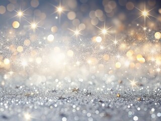 Minimalist white background littered with delicate, shimmering silver glitter particles, radiating a sense of luxury, sophistication, and festive celebration, perfect for holiday themes.