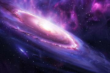 Fototapeta premium Majestic purple and pink galaxy with bright shining core and stars