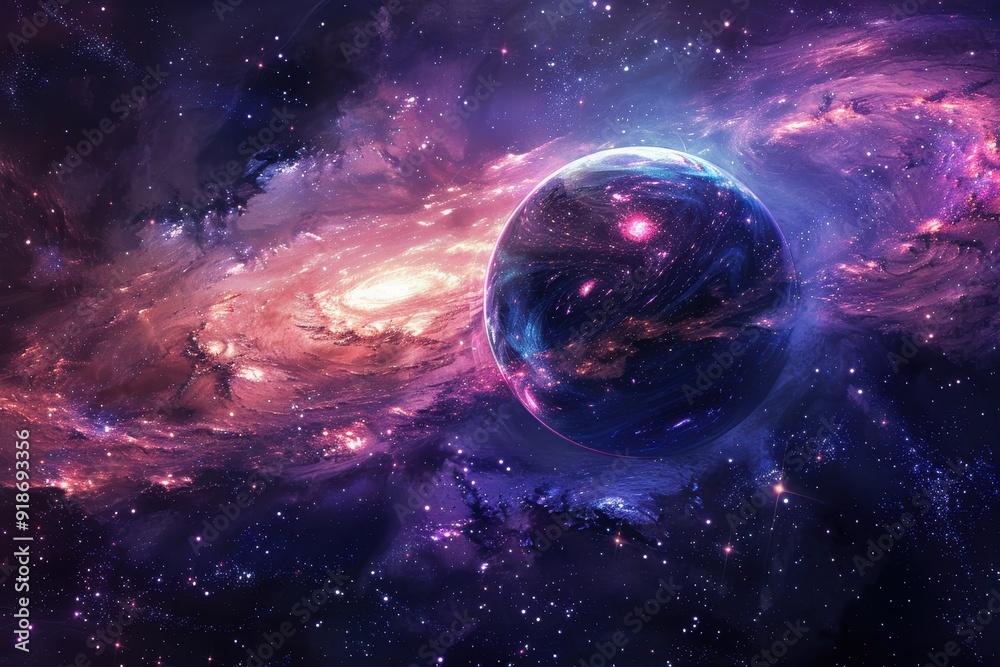Canvas Prints glowing planet in the middle of a colorful nebula in deep space.