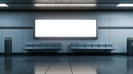 Fototapeta premium Empty Subway Station with Blank Billboard and Benches