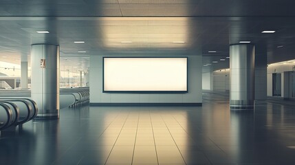 Blank Billboard in Modern Airport Concourse