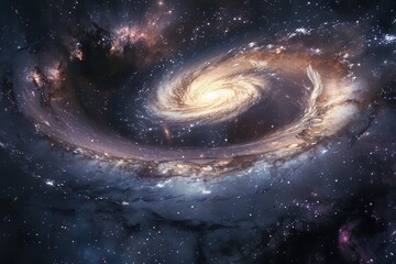 Obraz premium Spiral galaxy in deep space with stars, dust, and glowing gases.