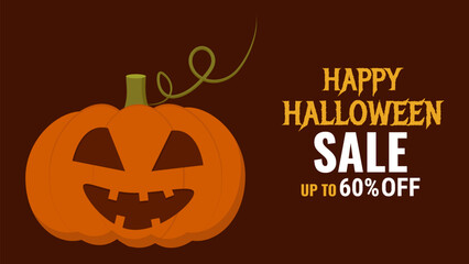 Halloween sale promo banner template offer design. Creepy pumpkin. Festive creepy design poster website. Vector illustration.