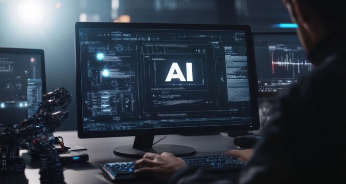 An advanced computer screen displaying AI code and data