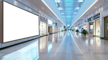 Fototapeta premium Empty Mall Corridor with Blank Advertisement Billboard