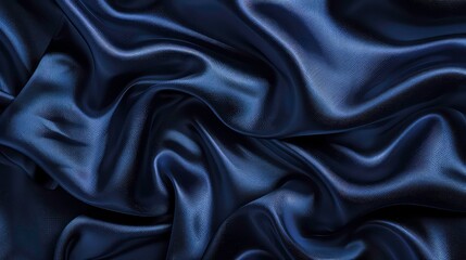 Obraz premium Close-up of a dark blue fabric with a textured surface, creating soft waves and folds.