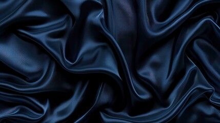 Obraz premium A close-up shot of a dark blue satin fabric, draped in soft, flowing folds. The fabric has a subtle texture and catches the light.
