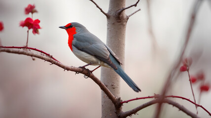 A Symphony in Red and Gray: The Graceful Watcher on a Thorny Stage