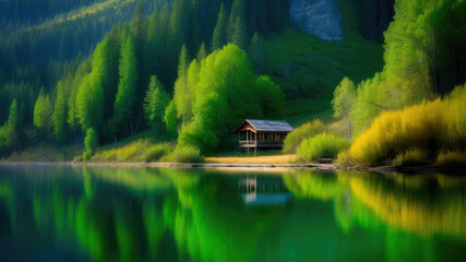 Obraz premium Solace by the Lakeside: A Serene Nature's Retreat