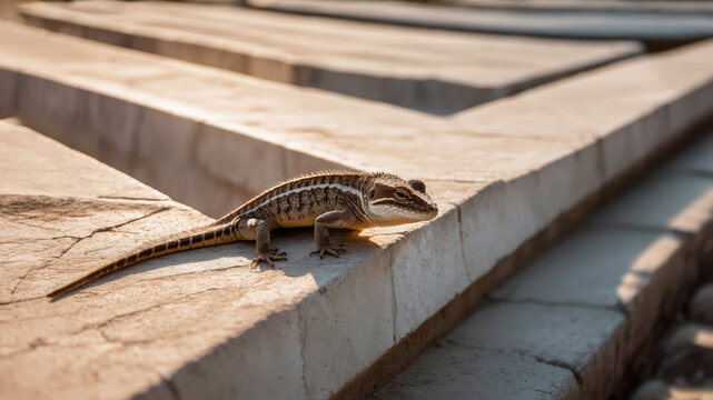 Step into the Sunlight: A Lizard's Urban Retreat - Powered by Adobe