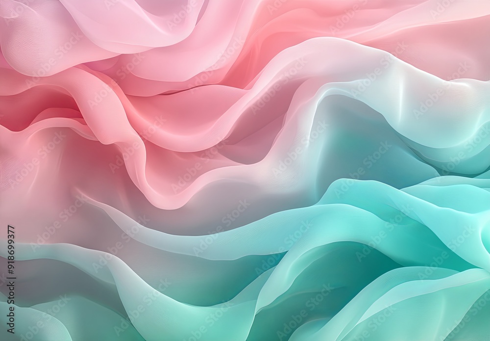 Wall mural Subtle, flowing waves in pastel pink and light turquoise, forming a harmonious blend of colors and shapes