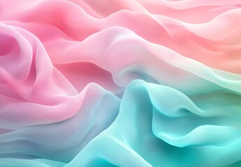 Fototapeta premium Subtle, flowing waves in pastel pink and light turquoise, forming a harmonious blend of colors and shapes