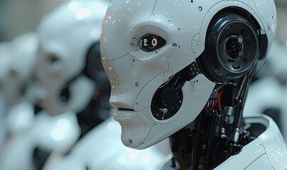 Fototapeta premium panoramic banner of android robot portrait artificial intelligence concept.