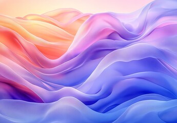 Obraz premium Abstract liquid waves with a soft gradient of pinks, purples, and blues, creating a peaceful and flowing composition