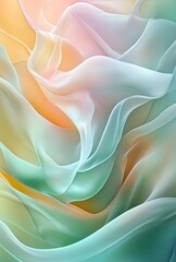 Obraz premium Abstract liquid waves with smooth curves and subtle transitions between pastel greens and yellows