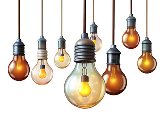 Obraz premium Elegant Hanging Light Bulbs Graphic on Transparent PNG Background