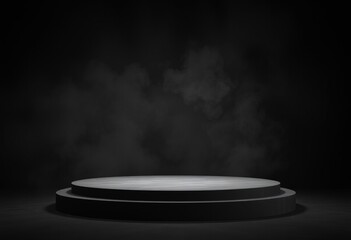 A black empty podium isolated on a dark black background