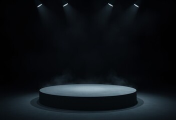 A spotlight shines brightly on a stage under a black dark background