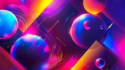 Futuristic Abstract Neon Spheres and Geometric Patterns