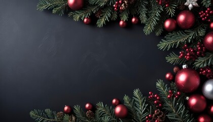 dark christmas decoration background with copy space as greetings card, ai