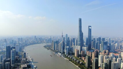 aerial view of the CBD of Shanghai city